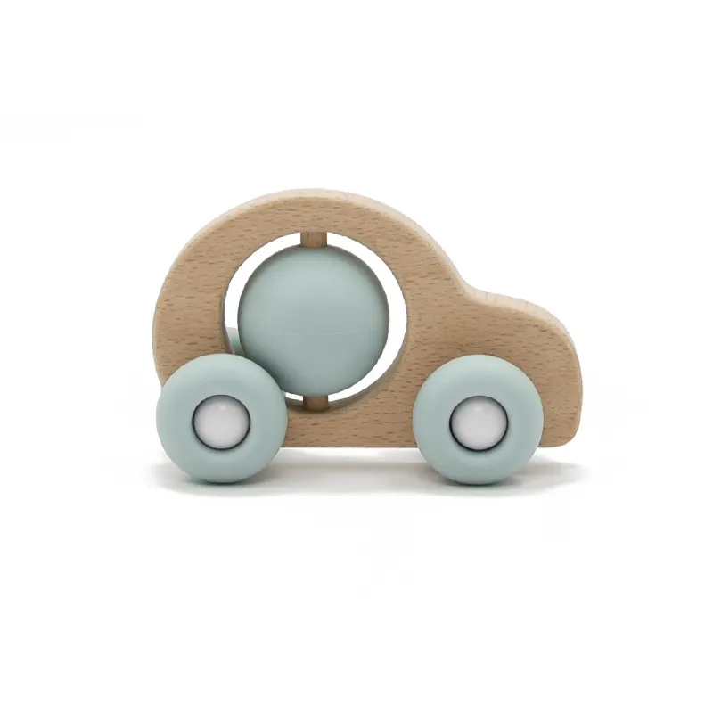 Wheel Educational Beech Wooden Hot Selling Baby Wo Silicone Soft Toy Food Contact Safe Baby Teether Newborn Baby Gifts