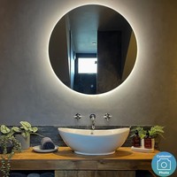 Cermin Kamar Mandi LED Tanpa Bingkai Ukuran Kustom Bulat, Lampu Dekorasi Dinding dengan Pencahayaan Cerdas