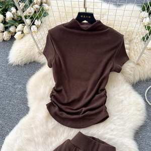 优雅宽松2件套女士上衣高腰百褶服慢跑套装批发 - Product Image 3