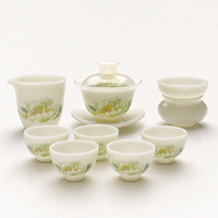 Service à thé en porcelaine Icy Jade avec couvercle, tasses Gaiwan, pichet de distribution, passoire, compatible lave-vaisselle, peint à la main motif pivoine, pour thé Gongfu