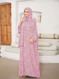 イスラムの控えめなスタイルのプリントNiqab Abaya毎日の宗教的観察ドレス女性弾性袖口付きイスラム教徒のAbaya <span class=keywords><strong>Hijab</strong></span> - Product Image 5