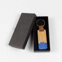 Porte-clés en bois et résine Bleu Marine : Anneau porte-clés ambiance plage estivale - Accessoire de sac en bois thème océan