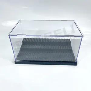 Wholesale transparent Lucite Mini figure display case with black stairs base for display only