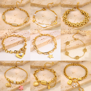 Pulsera de Trébol de Cuatro Hojas con Incrustaciones de Diamantes para Mujer, Chapada en Oro de 18K, Acero Inoxidable, Estilo Lujoso y de Alta Gama, Ginangstar - Product Image 3