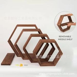 Hexagonal Wooden Wall Mounted <b>Shelf</b> Geometric Floating Display <b>Rack</b> For Bedroom Living Room Storage - Product Image 4