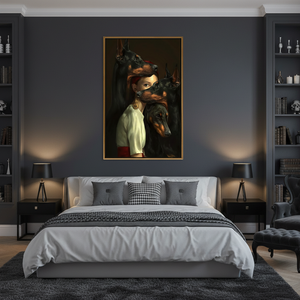 Gothic Woman with Dobermans <b>Canvas</b> Print: Dark Feminine Portrait Art,GOLD <b>FRAMED</b> <b>CANVAS</b> - Product Image 3