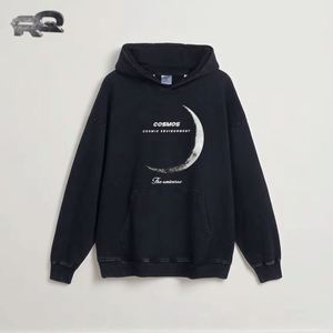 Sweat à capuche ample et tendance pour homme, style vintage américain, noir délavé, 100 % coton, style urbain - Product Image 1