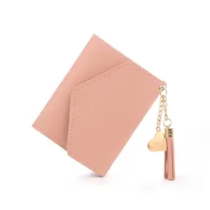 Custom Dames Ultra Slanke Pu Lederen Roze Creditcardhouder Clutch Kleine Portefeuilles