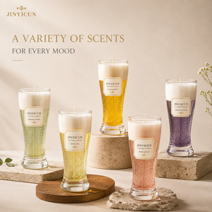 Bougie en <span class=keywords><strong>verre</strong></span> Pilsner personnalisée, en cire <span class=keywords><strong>de</strong></span> soja et gelée, parfum et couleurs sur mesure, achat mixte, fabrication OEM, vente en gros, marque privée - Product Image 2