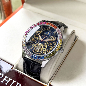Orologio Meccanico Automatico da Uomo 2026 con Grande <span class=keywords><strong>Volano</strong></span> Tempestato di Diamanti e Cinturino Scheletrato con Fibbia a Farfalla - Product Image 3