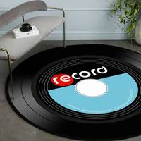 Tapis rond en vinyle noir imprimé en 3D - Tapis de sol antidérapant sur le thème de la musique pour la décoration du salon et de la chambre