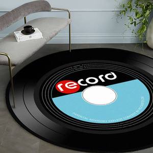 <span class=keywords><strong>Tapis</strong></span> rond en <span class=keywords><strong>vinyle</strong></span> <span class=keywords><strong>noir</strong></span> imprimé en 3D - <span class=keywords><strong>Tapis</strong></span> de sol antidérapant sur le thème de la musique pour la décoration du salon et de la chambre - Product Image 3