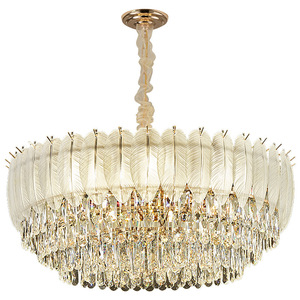 Crystal Chandelier Multi Head Round E27 LED <b>Light</b> Source Switch Control Home Living Room Dining Bedroom Luxury Feather Design - Product Image 2
