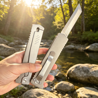 Couteau à radis mécanique à gravité tout en acier, portable, avec étui en cuir noir, manche en bois, pour adulte, EDC, haute dureté, OEM