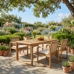 Luxury Durable Teak Outdoor <b>Dining</b> Set with Rope <b>Chairs</b> for Villa Park Resort Hotel Patio & Garden Furniture - Product Image 3