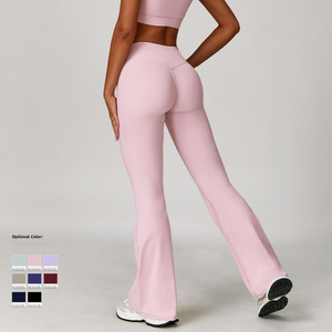 GCWAVE Slightly <b>flared</b> nude <b>yoga</b> <b>pants</b> cross high waist running sports leisure tight versatile <b>bell</b> bottom <b>pants</b> for women - Product Image 1