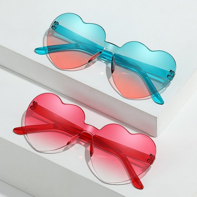 Heart-Shaped Frameless Sunglasses with PC Material and UV380 Protection Jelly Color One-Piece Design