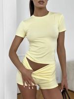 Ensembles Lounge Femme 2026 – Chemises en Coton Personnalisables avec Logo, Vêtements d'Été, Ensembles Deux Pièces Shorts Assortis pour Femmes