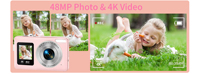 Appareil photo numérique à double écran 4K, capteur CMOS 5MP, grand angle 120°, autofocus, flash LED, zoom numérique 18X, fonction d'enregistrement, 64 Go