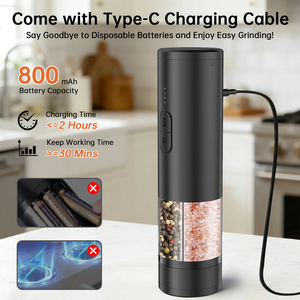 Y8 Tuz ve Karabiber Değirmeni 800mAh Şarj Edilebilir 2'si 1 Arada Çift Hazneli 200ML Karabiber Öğütücü Mutfak Gereçleri LED Işıklı - Product Image 3