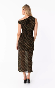Robe <span class=keywords><strong>longue</strong></span> moulante élégante pour <span class=keywords><strong>femme</strong></span> en maille transparente rayée, tons marron et <span class=keywords><strong>beige</strong></span>, collection 2026, OEM/ODM - Product Image 3