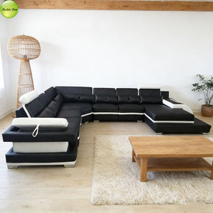 Canapé modulaire en cuir contemporain en forme de U, inclinable et capitonné, pour <span class=keywords><strong>salon</strong></span>/hôtel/bureau/appartement - Product Image 5
