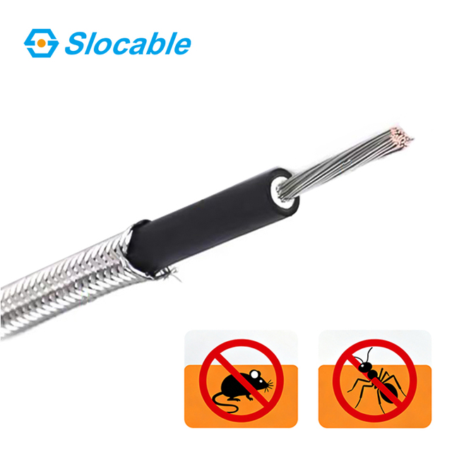 Slocable 1500V H1Z2Z2 K Stainless Steel Shield Braid Anti-Mouse Ant Solar PV Cable with Tinned Copper and XLPO Insulation