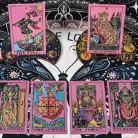 Carte de tarot personnalisée en PVC avec feuille d'or étanche, modèle de soleil rose avec manuel d'utilisation, matériel en papier, vente en gros