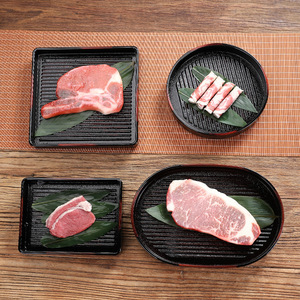 Platos rectangulares de melamina estilo japonés, negros con borde dorado, para hot pot, barbacoa, sashimi y fiestas. - Product Image 1