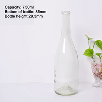 Bouteilles de vin de champagne pétillant vides en verre transparent de 750 ml, Cabernet noir avec bouchon en liège, élégantes bouteilles de vin de fruits, vente en gros