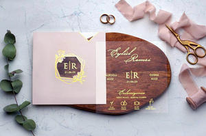 Invitations de mariage haut de gamme en acrylique transparent avec estampage à chaud doré et processus UV, conception de mise en page gratuite pour formes non standard - Product Image 6