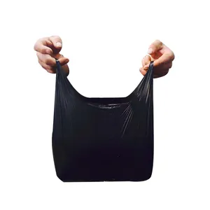一次性黑色塑料t恤袋定制背心塑料购物袋带自己的标志