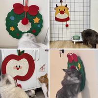 Grattoir mural pour chat en sisal de Noël, motif Père Noël, pomme, renne, couronne, tapis à gratter suspendu pour chats d'intérieur