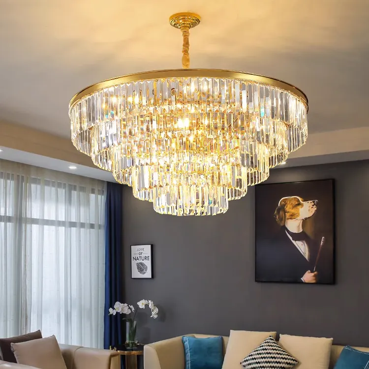 Lustres décoratifs en cristal de luxe d'or de salle à manger moderne pour des lumières pendantes de salon