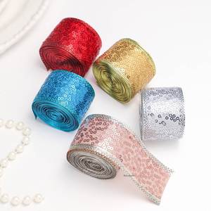 Cinta de tela con lentejuelas navideña transfronteriza personalizada EJ4112, 2M/rollo, lazos coloridos para cajas de regalo, lazos tejidos, ambiente festivo - Product Image 1
