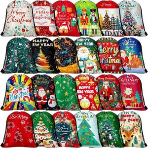 Sacs cadeaux de Noël 11,8 pouces, sacs à dos à cordon pour emballer les cadeaux de Noël, les biscuits, les friandises et les décorations de Noël - Product Image 1