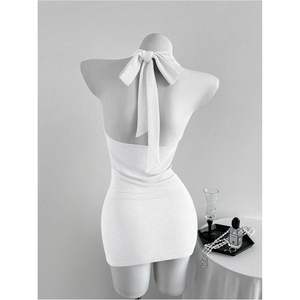 Vestido Mini Bodycon Halter Brillante Personalizado para Mujer, Vestido de Cóctel de Satén Tipo Lápiz con Cintura Natural y Sin Mangas - Product Image 4