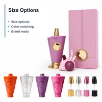 Flacon pulvérisateur de parfum, brume corporelle, lotion, huile capillaire en forme de cône en PET sur mesure, emballage OEM avec impression sérigraphique