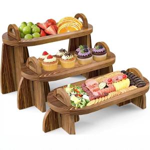 Plateau de service en bois à 3 niveaux pour fruits et desserts, présentoir de comptoir de cuisine, couleur bois naturel - Product Image 1