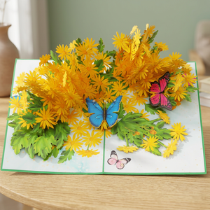 Carte pop-up 3D personnalisée en papier découpé, motif marguerite jaune, style amour, cadeaux du Poisson d'avril, impression offset - Product Image 1