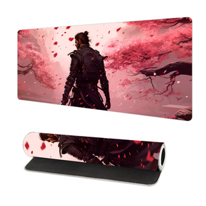 Kaymaz Su Geçirmez Kauçuk Tabanlı <span class=keywords><strong>Mousepad</strong></span> Japon Pembe Çiçekli Samuray Oyun Mouse Pad'i Büyük Boy Oyun Mouse Matı Dikişli Kenarlı - Product Image 2