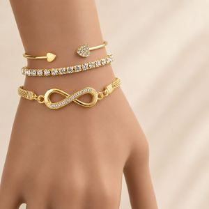 3 Pcs/Set Fashion Gold Plated Zircon <b>Infinity</b> Pattern 8 Number Ajustable <b>Bracelet</b> Set for Women Jewelry - Product Image 2