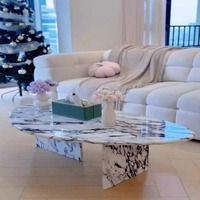 Table basse en marbre naturel de style crème, moderne et luxueuse, avec structure en acier, meubles durables pour le salon