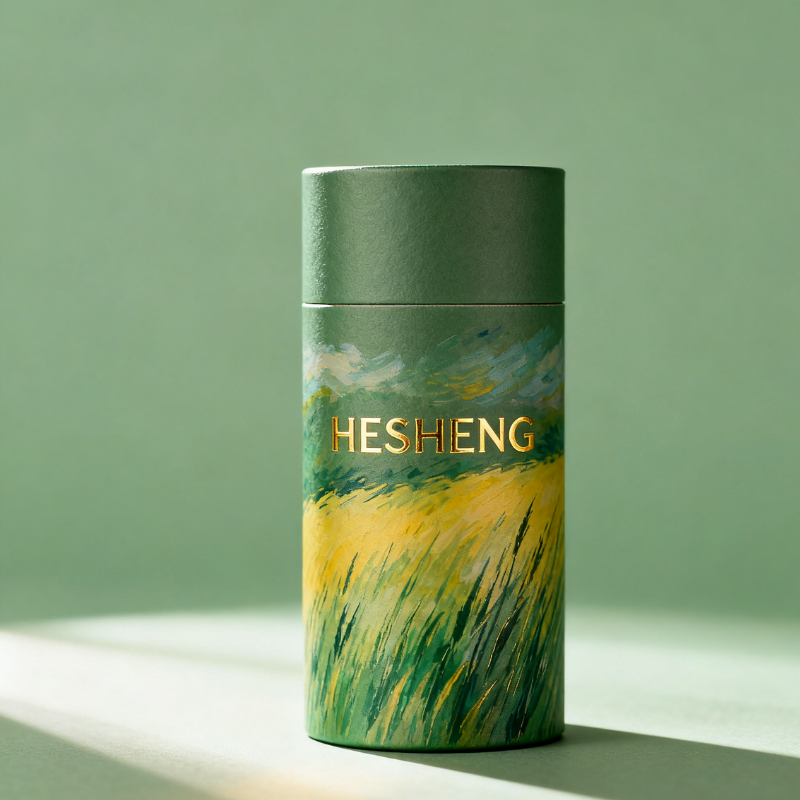 Three Piece Cylindrical Paper Tube Packaging with Rolled Edges and Foil Stamping for Luxury Products