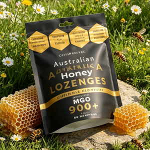 Custom Printed Black Stand Up Pouch Food Grade Zipper Bag 100g For Snack Honey Lozenges Packaging with Hole - Product Image 2