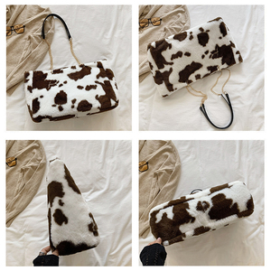 Bolso de mano de felpa con patrón de leopardo y cebra de vaca <span class=keywords><strong>2021</strong></span> para mujer, suave y esponjoso Bolso grande, cadena de piel, bandolera, correa de hombro, cremallera informal - Product Image 6