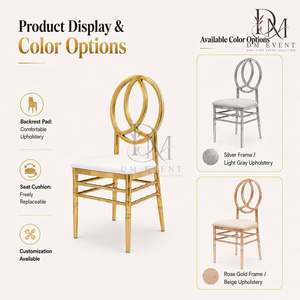 Chaise de mariage en acier inoxydable doré à dossier ovale emboîtable avec coussin blanc pour événements de mariage et banquets - Sièges événementiels - Product Image 5