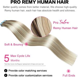 SUYYA Extensiones de <span class=keywords><strong>Cabello</strong></span> con Cinta Clip, <span class=keywords><strong>Cabello</strong></span> Humano Europeo Remy, 20 Piezas, 100g, Máquina de Trama de Piel Recta sin Costuras, Trama Doble, 18 - Product Image 4