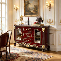 Buffet de luxe européen en bois massif avec plateau en marbre, meuble de rangement sculpté antique, mobilier de salle à manger, vente en gros
