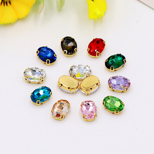 Strass ovales en cristal, base dorée, 12 facettes, forme D, pour accessoires de vêtements DIY, couture à la main, fournitures de fabrication de bijoux - Product Image 1